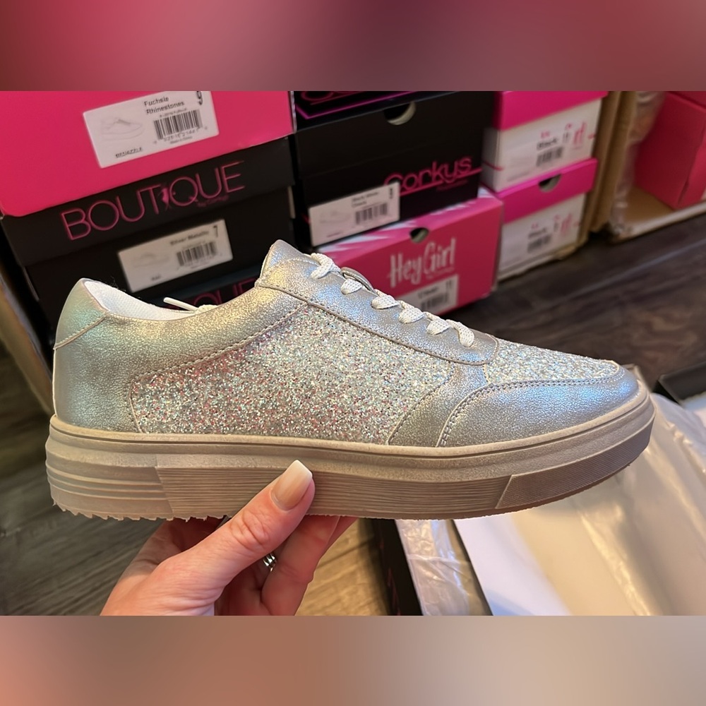 Corkys Iridescent Silver Glitter Platform Sneakers